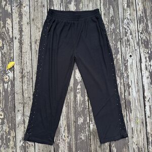 Berek Woven Straight Leg Pant Women XL Black Rhinestone Bling Embellished Pocket